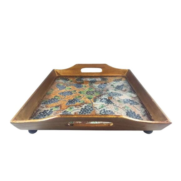 Vintage Robert M. Weiss Reverse Painted Grape Clusters Wooden Serving Tray 12x12 - Picture 2 of 13